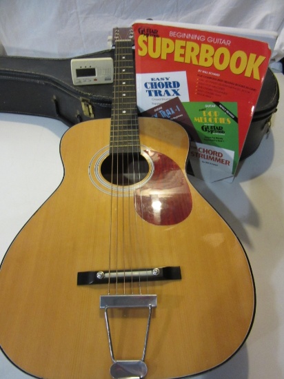 Regal Acoustic Guitar With Case, Book, and Tuner