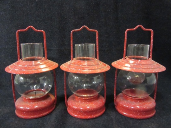 Lot of 3 Red Lantern Shaped Candle Holders