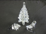 2 Glass Bear Ornaments & Glass Tree