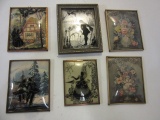 6 Framed Deltex Reverse-Painted Silhouettes