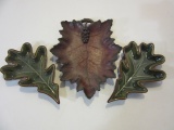 3 Leaf Shaped Dishes, 2 Ceramic 1 Wood