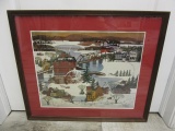 Framed Franeck Wintery Town Art Piece