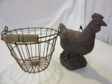 Rooster Statue With Wire Basket