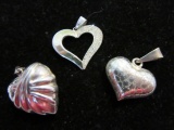 Lot of 3 925 Silver Heart Shaped Pendants