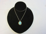.925 Silver Braided Rope Necklace W/ Faux Stone