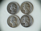 Lot of 4 .90 Silver Quarters (1950,1953,1955,1957)