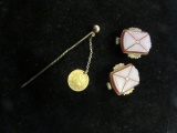 Lot of 2 Vintage Button Covers & Vintage Lapel Pin