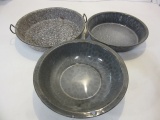 Lot of 3 Vintage Gray Speckled Enamel Cookware