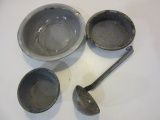 Lot of 4 Vintage Gray Speckled Enamel Cookware