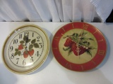 2 Strawberry Themed Wall Clocks - 1 Working 1 Not
