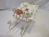 Gold Toned Sleigh Decor With Napkins & Tablecloth
