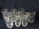 Set of 7 Vintage Melted Tipsy Glasses w/ Etching