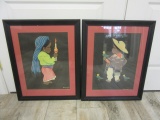 2 Framed & Matted Betanzo Boy & Girl Art Pieces