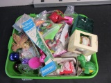 Lot of Misc Christmas Ornaments in Green Tote