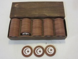 Box of Vintage Clay Poker Chips w/ Crescent Moon