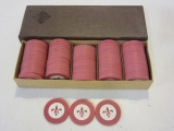 Box of Vintage Clay Poker Chips w/ Fleur De Lis