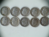 Lot of 10 1962/1963 .90 Silver Roosevelt Dimes
