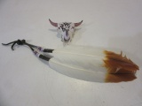 Native American Decorative Feather & Ceramic Skull