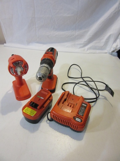 Lot of Black & Decker Drill, Light, and Charger