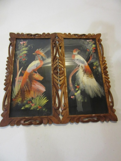 Lot of 2 Framed Mexican Feathercraft Bird Art