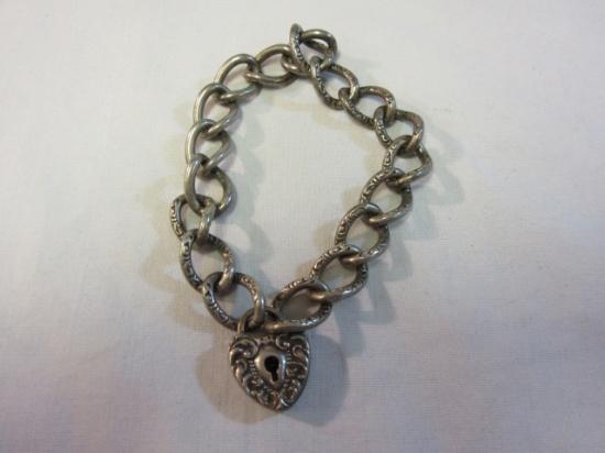 1900's Sears Silver Plated Heart Padlock Bracelet