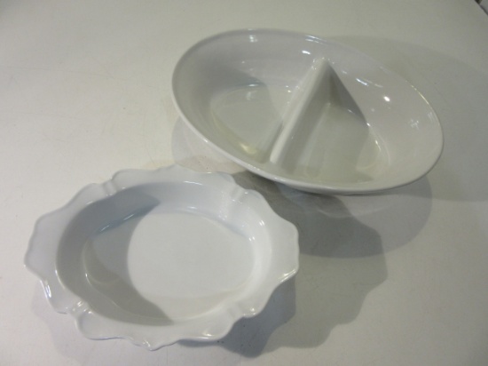 Lot of 2 White Ceramic Serving Dishes