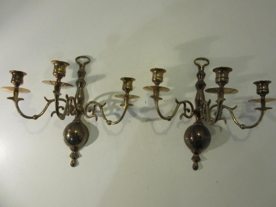 Set of 2 Gold Tone Candle Holder Wall Sconces