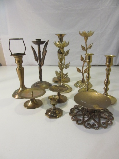 Large Lot of Gold Tone Candle Holders