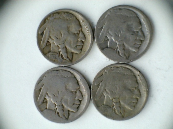 Lot of 4 Buffalo Nickels (1928, x3 19??)