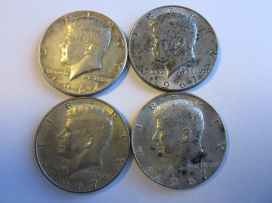 Lot of 4 1967 .40 Silver Kennedy Half Dollars