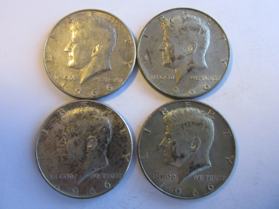 Lot of 4 1966 .40 Silver Kennedy Half Dollars