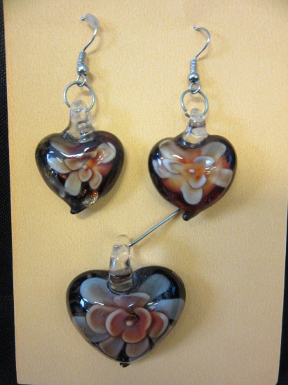 Matching Glass Pendant & Earrings