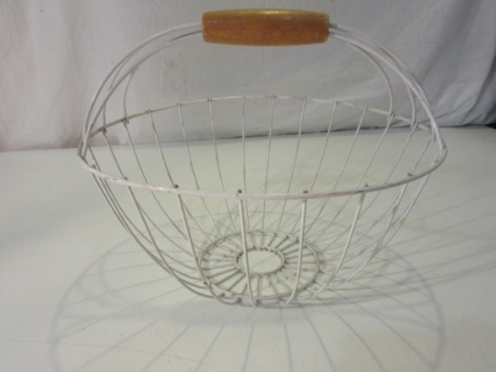Metal White Basket w/ Wood Handles