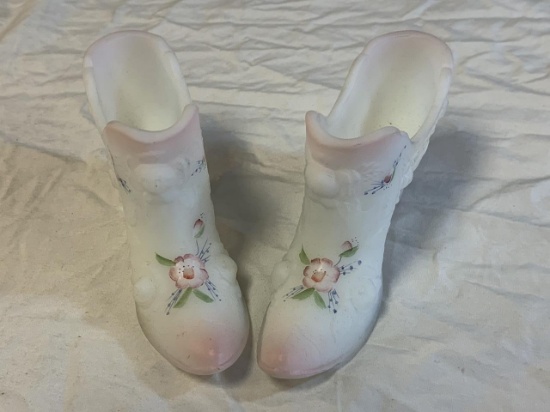 Artist Signed Hand painted Glass Victorian Shoes