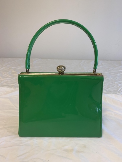 Vintage Green Vinyl Purse Hand Bag