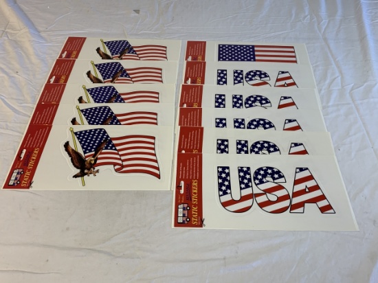 Lot of 11 USA Patriotic Static Stickers Reusable