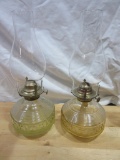 Lot of 2 Glass Oil Lamps With Square Designs