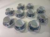 Set Of 10 Blue Danube Teacups & Saucers