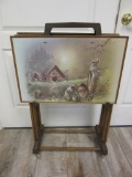 4 Wood Folding Tables On Rolling Rack
