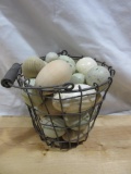 Metal Wire Basket Filled With Decorative Eggs