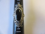 .925 Silver 6.8g Size 6 Black Stone Ring