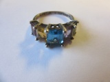 .925 Silver 3.3g Size 6.5 Gold-Tone 5 Stone Ring