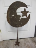 Rustic Metal Moon With Star Yard Art