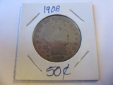 1908 .90 Silver Barber Half Dollar