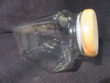Vintage Wood Lid Slant Glass Apothecary Jar