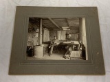 Antique Photo Man inside a cabin Home