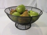 Metal Wire Bowl Filled With Fake Pears and Apples