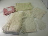 Lot of Vintage Table Decor incl. Pink Tablecloth