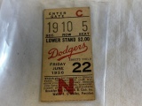 June 22, 1956 Redlegs Vs. Dodgers Ticket Stub