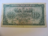 1943 Belgian 10 Frank Banknote